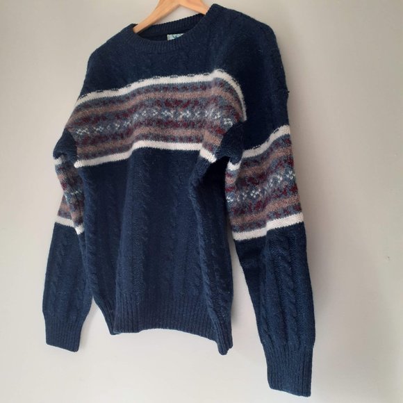 Original Coastal Fisherman sweater Pure wool 100% laine Navy blue/Burgundy wine - Picture 2 of 4